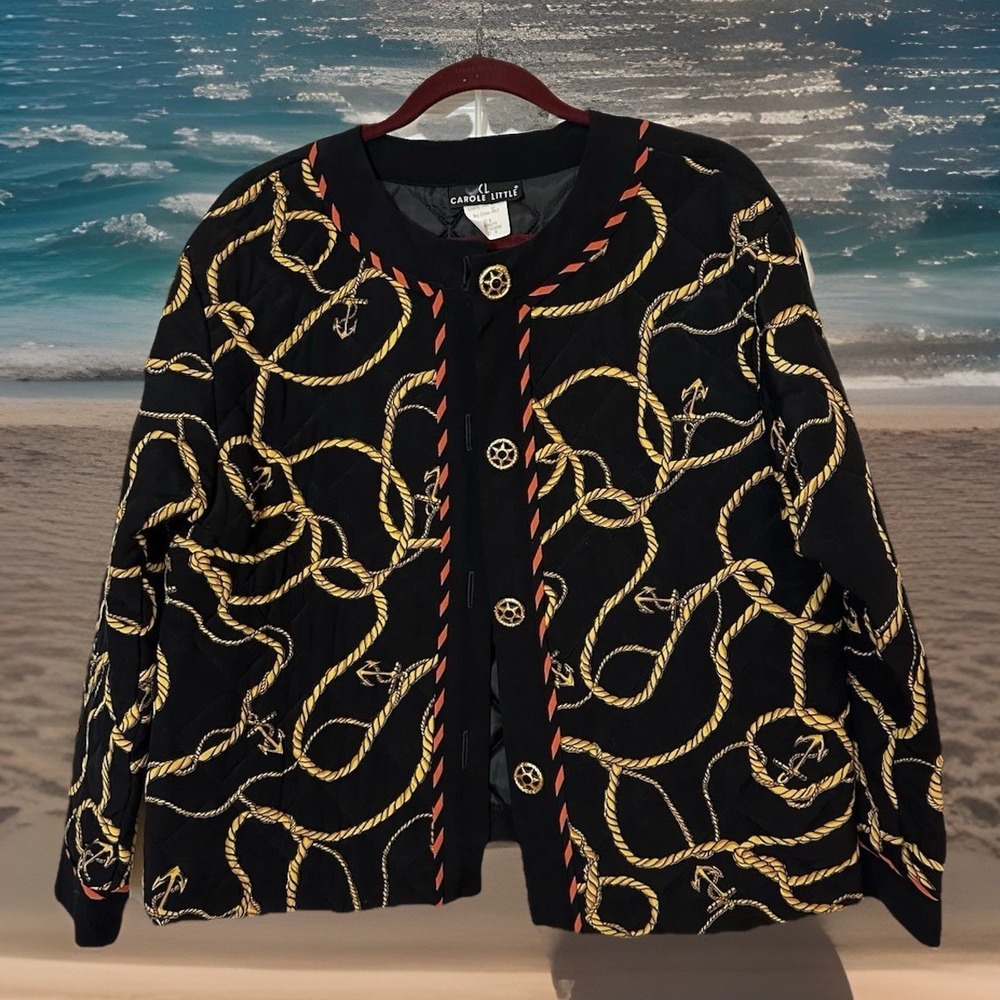 CAROLE LITTLE Ladies Vintage Quilted Black  Nautical Style Jacket Bon Voyage 8